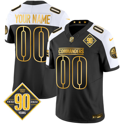 Washington Commanders 90th Anniversary Patch Gold Vapor Custom Jersey - All Stitched