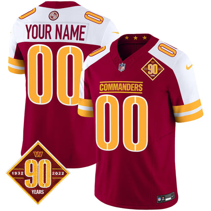 Washington Commanders 90th Anniversary Patch Vapor Custom Jersey V2 - All Stitched