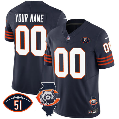 Bears Throwback Illinois Patch Vapor Custom Jersey - All Stitched