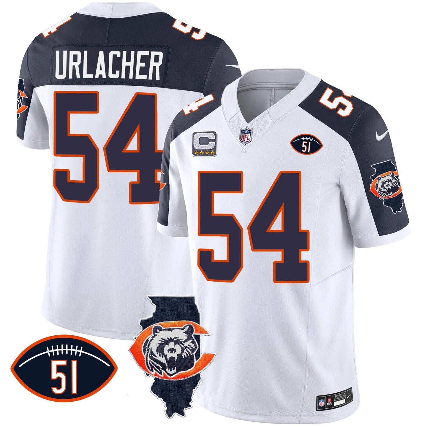 Bears Throwback Illinois Patch Vapor Jersey - All Stitched