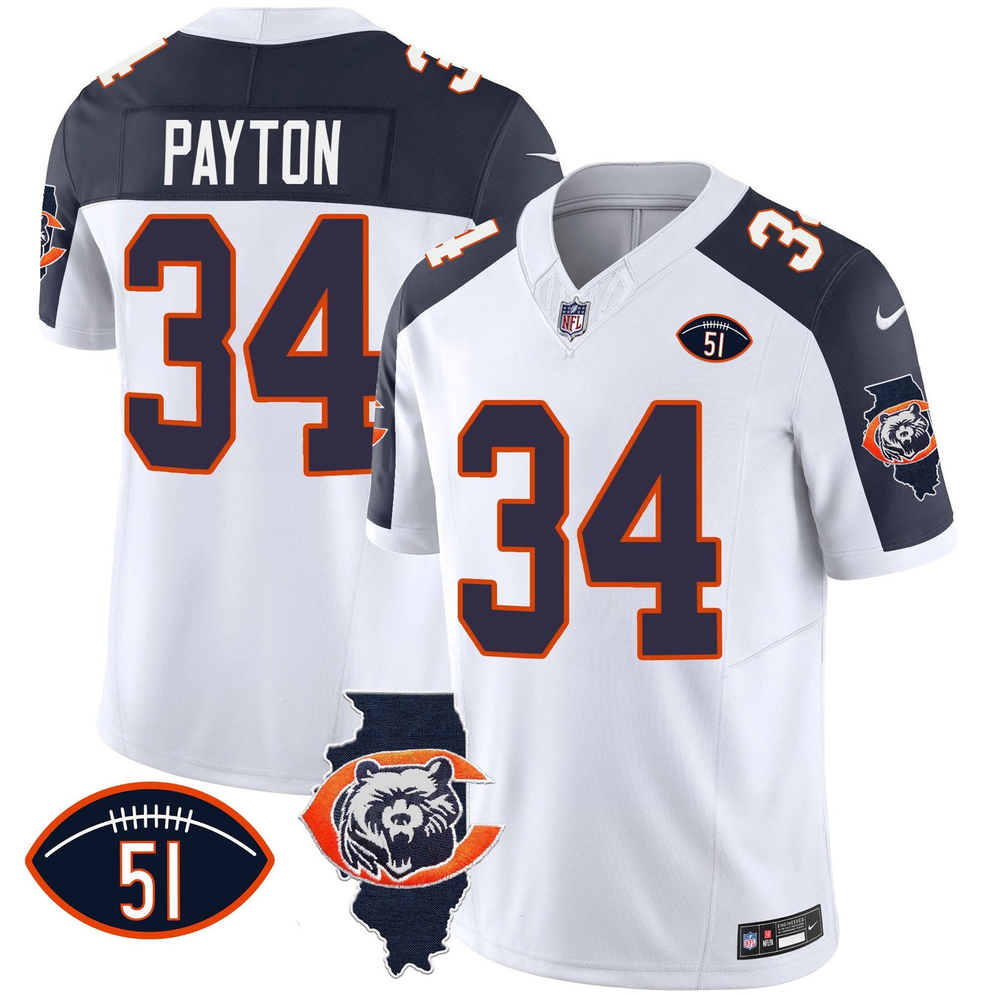 Bears Throwback Illinois Patch Vapor Jersey - All Stitched