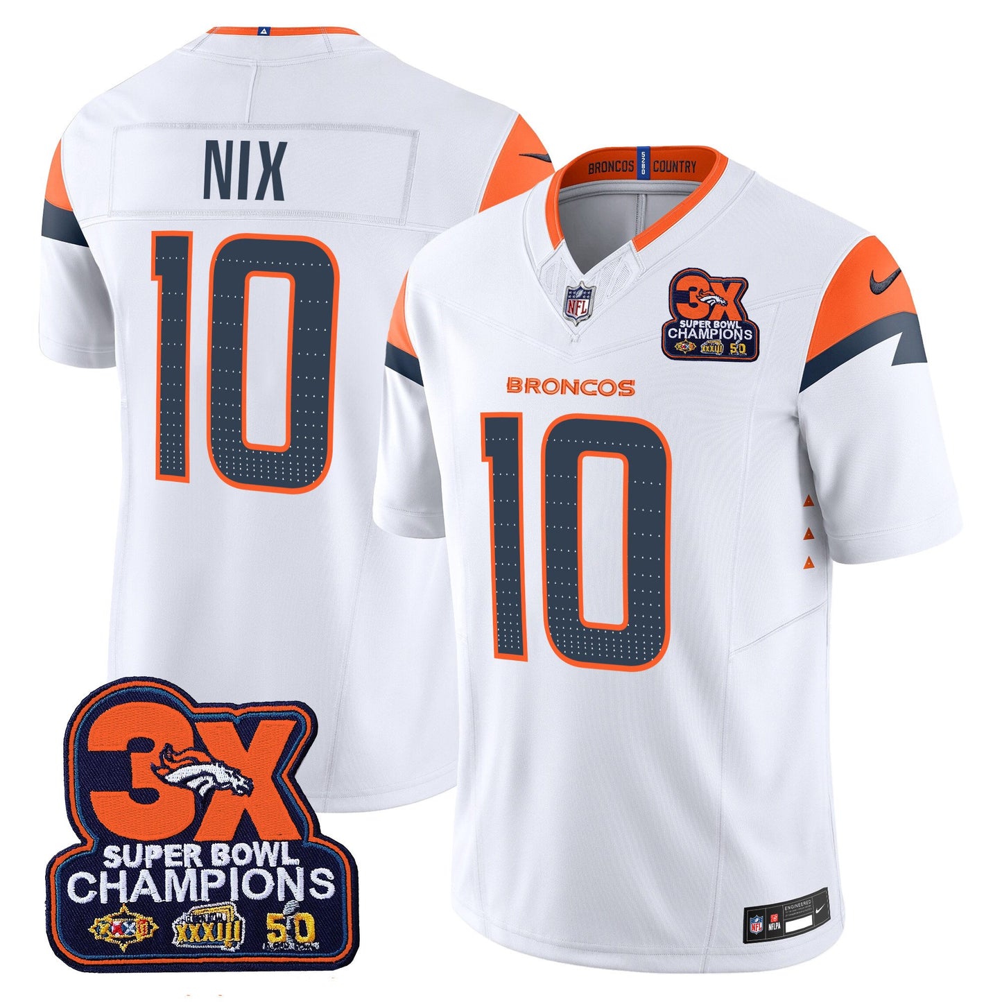 Denver Broncos 3-Time Champions Patch Vapor Limited Jersey - All Stitched