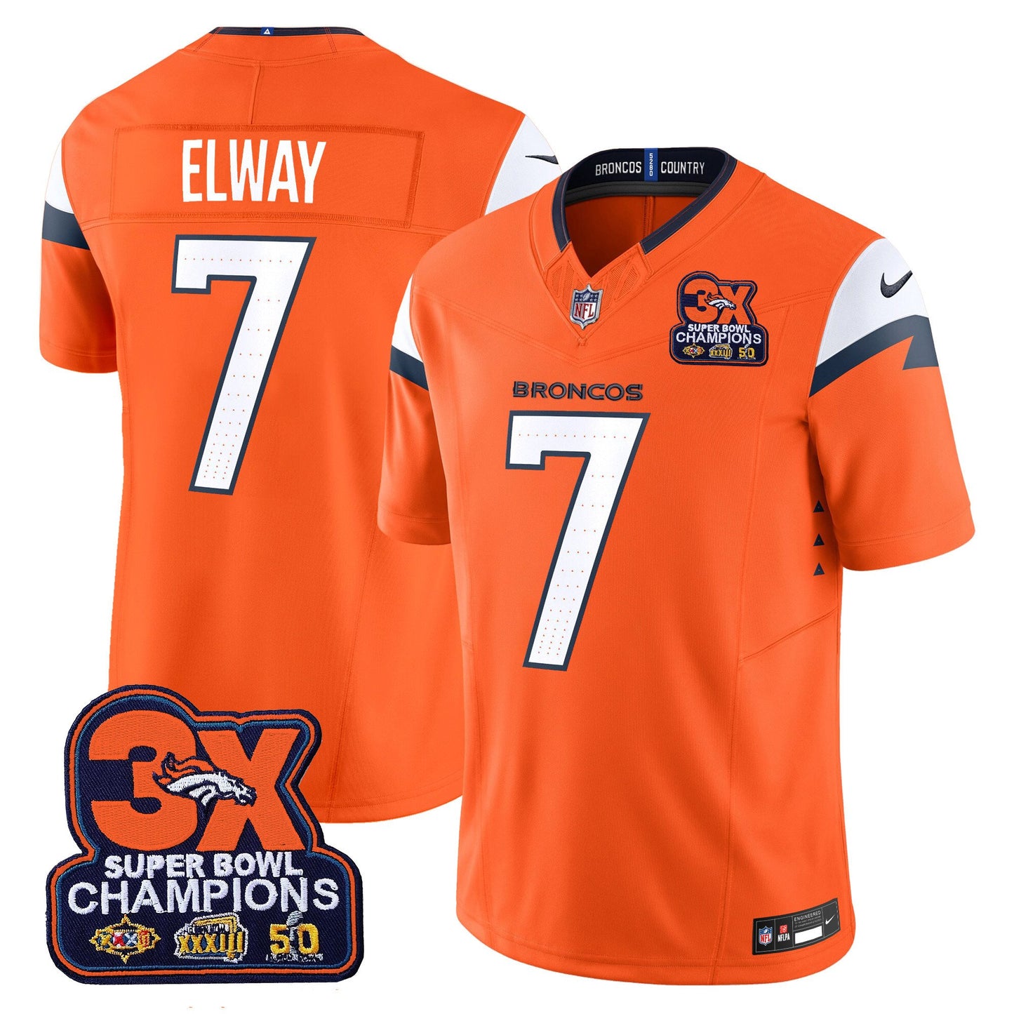 Denver Broncos 3-Time Champions Patch Vapor Limited Jersey - All Stitched