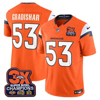 Denver Broncos 3-Time Champions Patch Vapor Limited Jersey - All Stitched