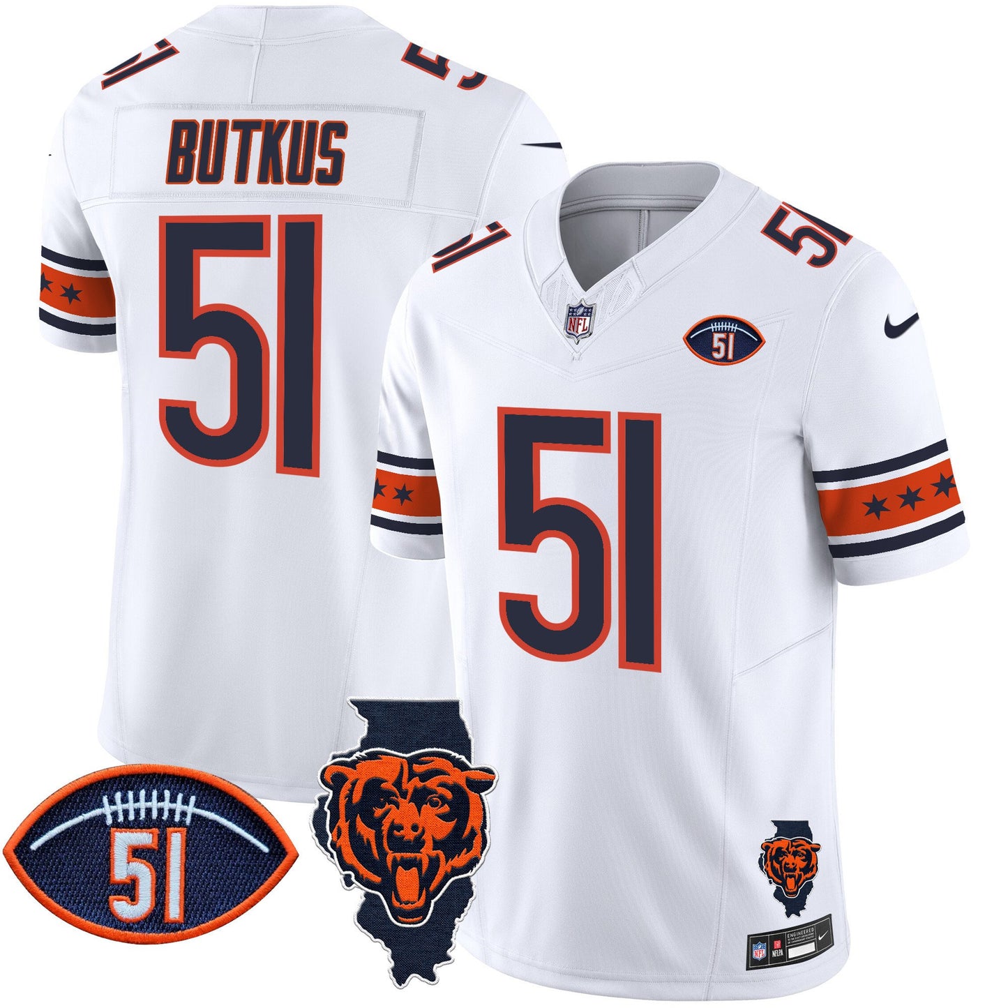 Bears Illinois & Dick Butkus Patch Vapor Limited Jersey - All Stitched