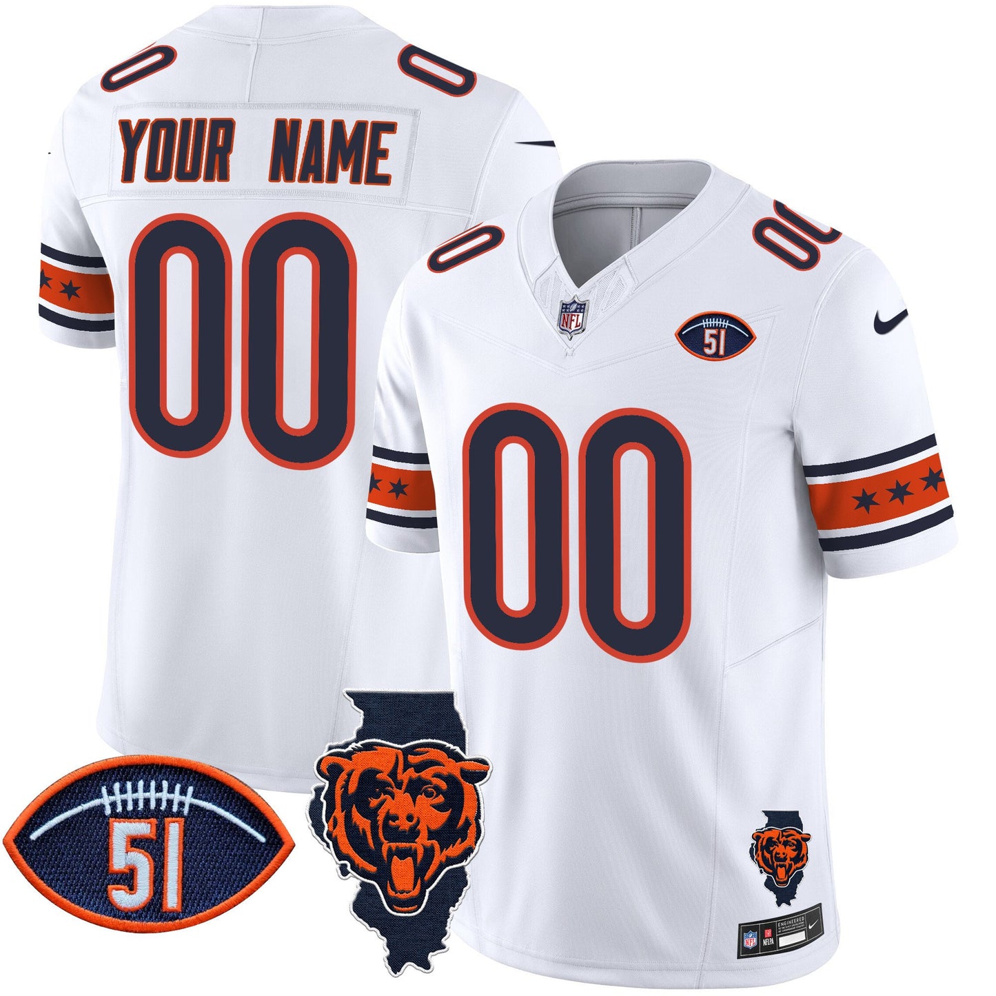 Bears Illinois & Dick Butkus Patch Vapor Limited Custom Jersey - All Stitched