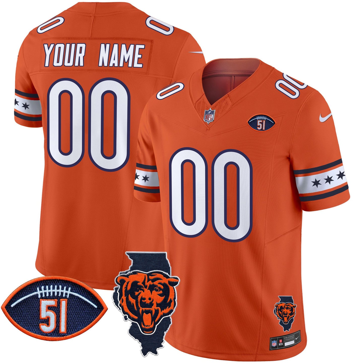 Bears Illinois & Dick Butkus Patch Vapor Limited Custom Jersey - All Stitched