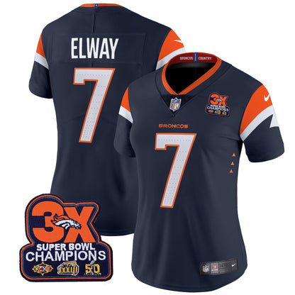 Women's Denver Broncos 3-Time Champions Patch Vapor Limited Jersey - All Stitched