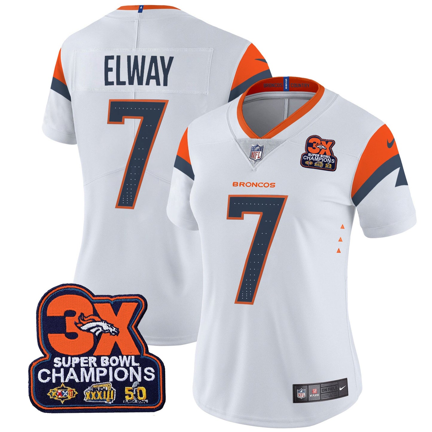 Women's Denver Broncos 3-Time Champions Patch Vapor Limited Jersey - All Stitched