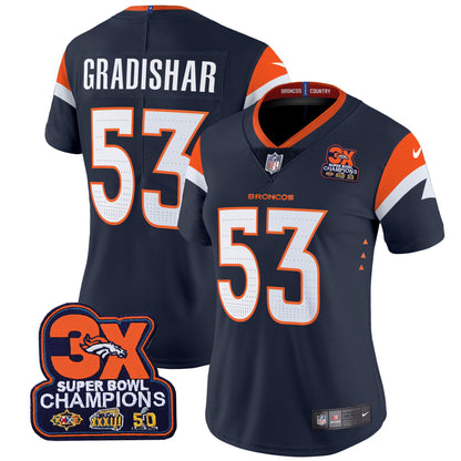 Women's Denver Broncos 3-Time Champions Patch Vapor Limited Jersey - All Stitched