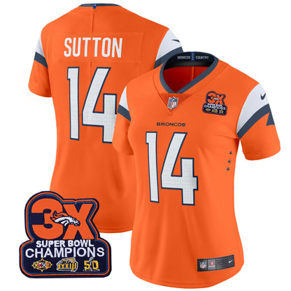 Women's Denver Broncos 3-Time Champions Patch Vapor Limited Jersey - All Stitched