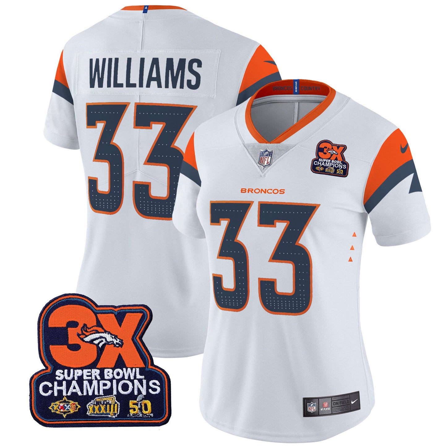 Women's Denver Broncos 3-Time Champions Patch Vapor Limited Jersey - All Stitched