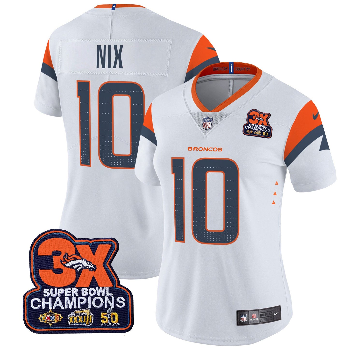 Women's Denver Broncos 3-Time Champions Patch Vapor Limited Jersey - All Stitched