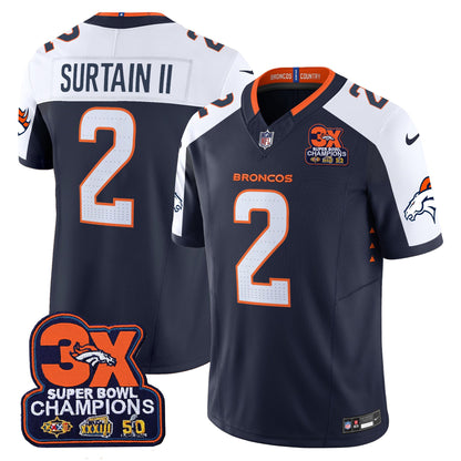 Denver Broncos 3-Time Champions Patch Vapor Limited Jersey - All Stitched