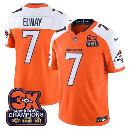 Denver Broncos 3-Time Champions Patch Vapor Limited Jersey - All Stitched