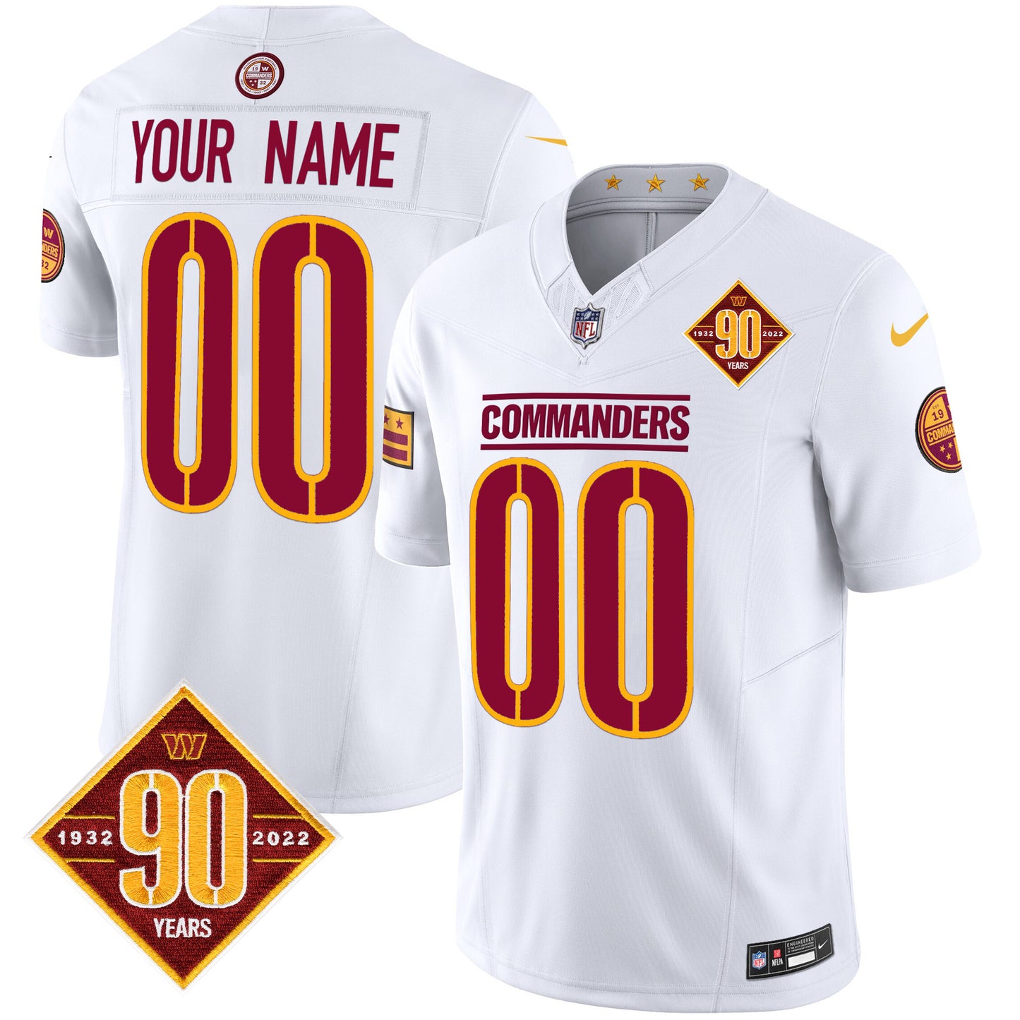 Washington Commanders 90th Anniversary Patch Vapor Limited Custom Jersey - All Stitched