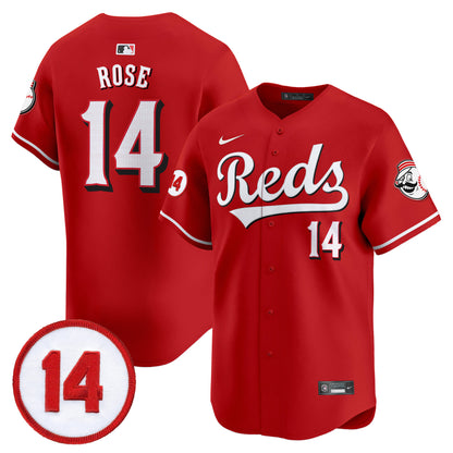 Cincinnati Reds Pete Rose Patch Vapor Premier Limited Jersey - All Stitched