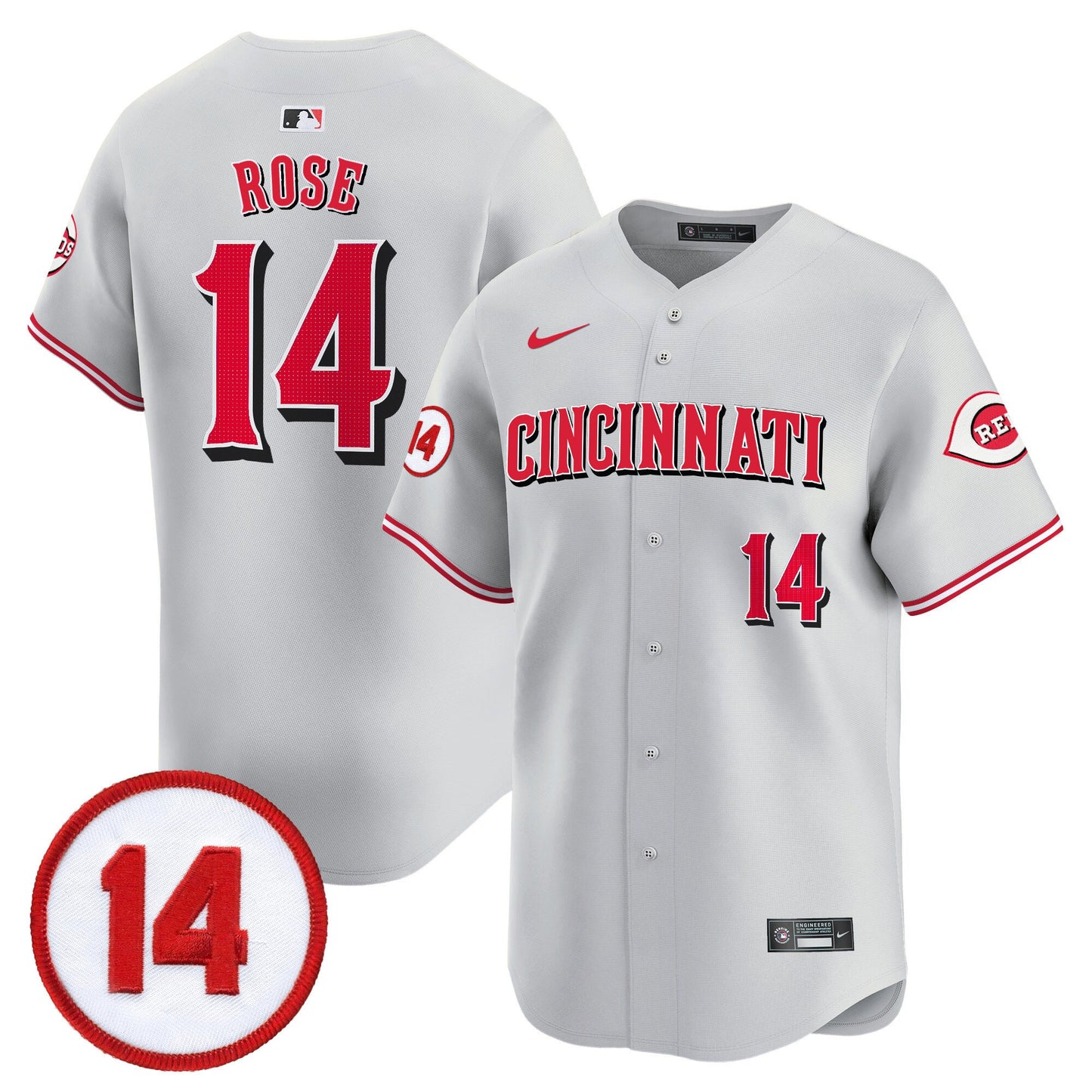 Cincinnati Reds Pete Rose Patch Vapor Premier Limited Jersey - All Stitched