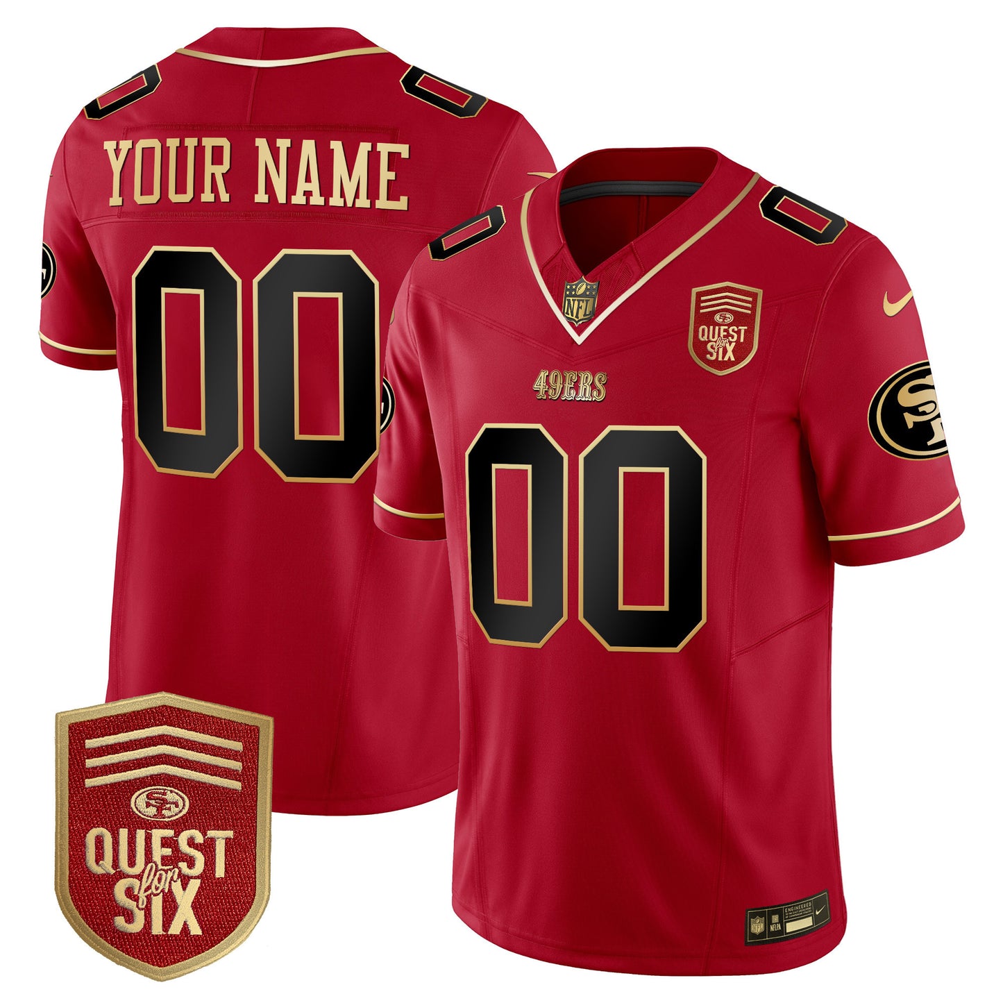 49ers Quest For Six Patch Vapor Limited Custom Jersey - All Stitched