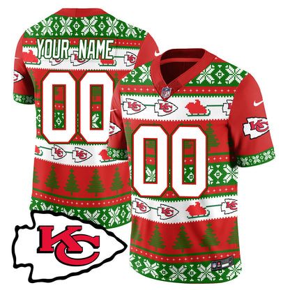 Custom Name/Gender Chiefs 2024 Christmas Vapor Limited Jersey N1 - Printed 410VTTLJS002