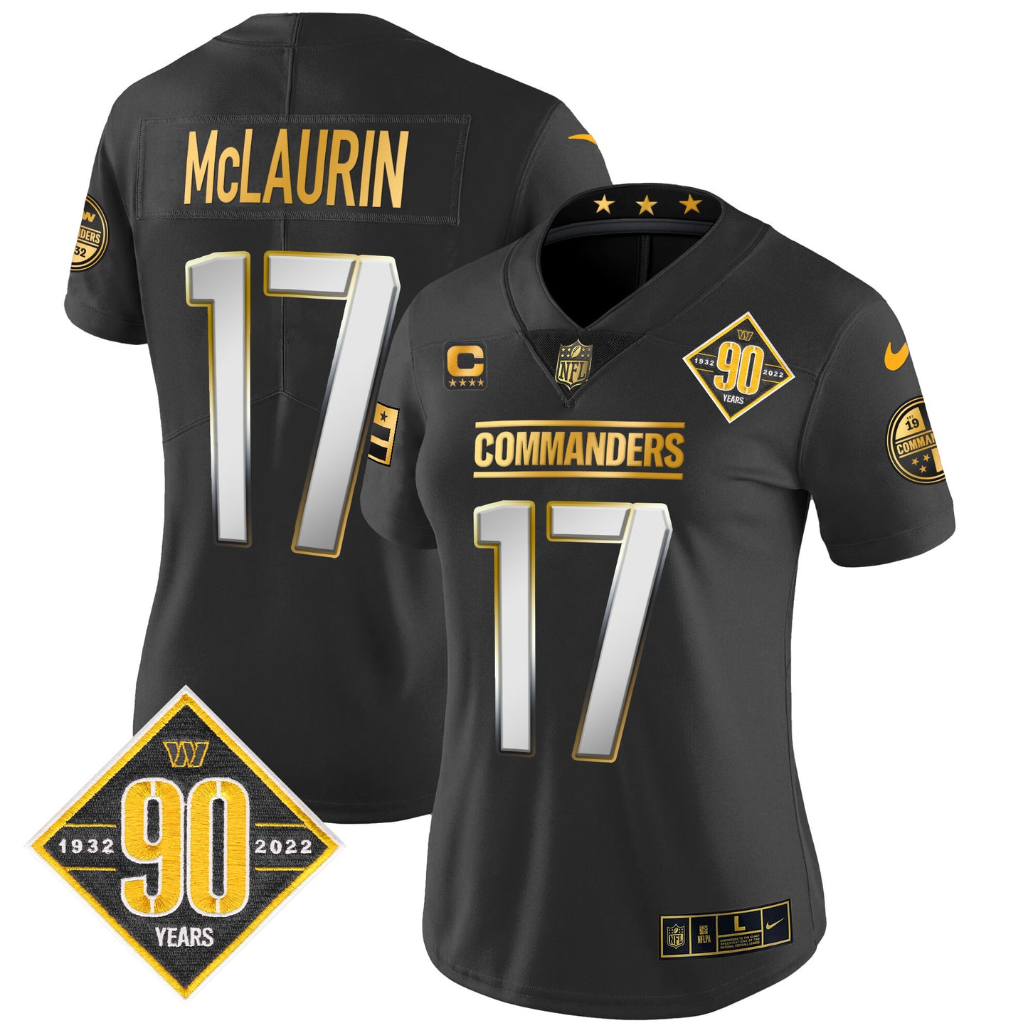 Women's Washington Commanders 90th Anniversary Patch Gold Vapor Limited Jersey - All Stitched