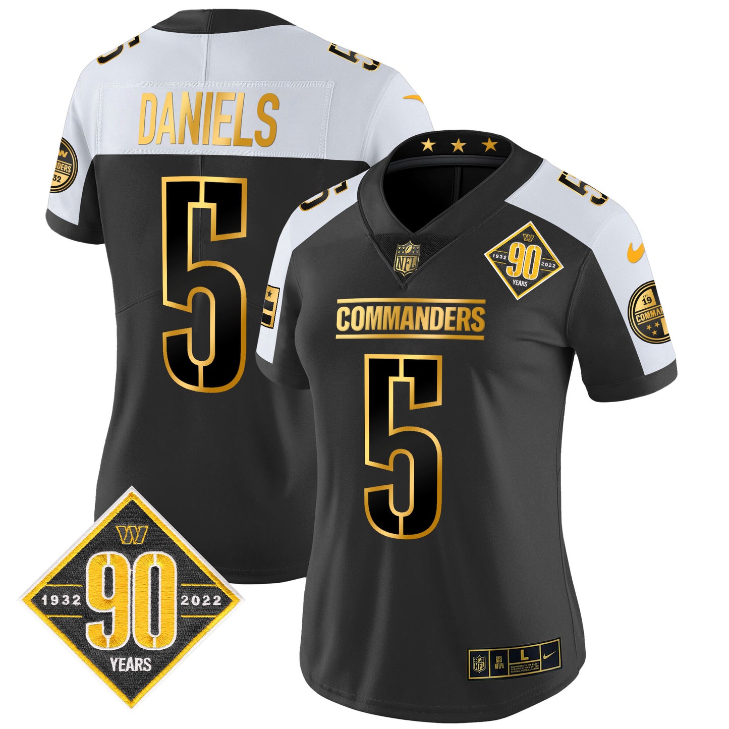 Women's Washington Commanders 90th Anniversary Patch Gold Vapor Limited Jersey - All Stitched