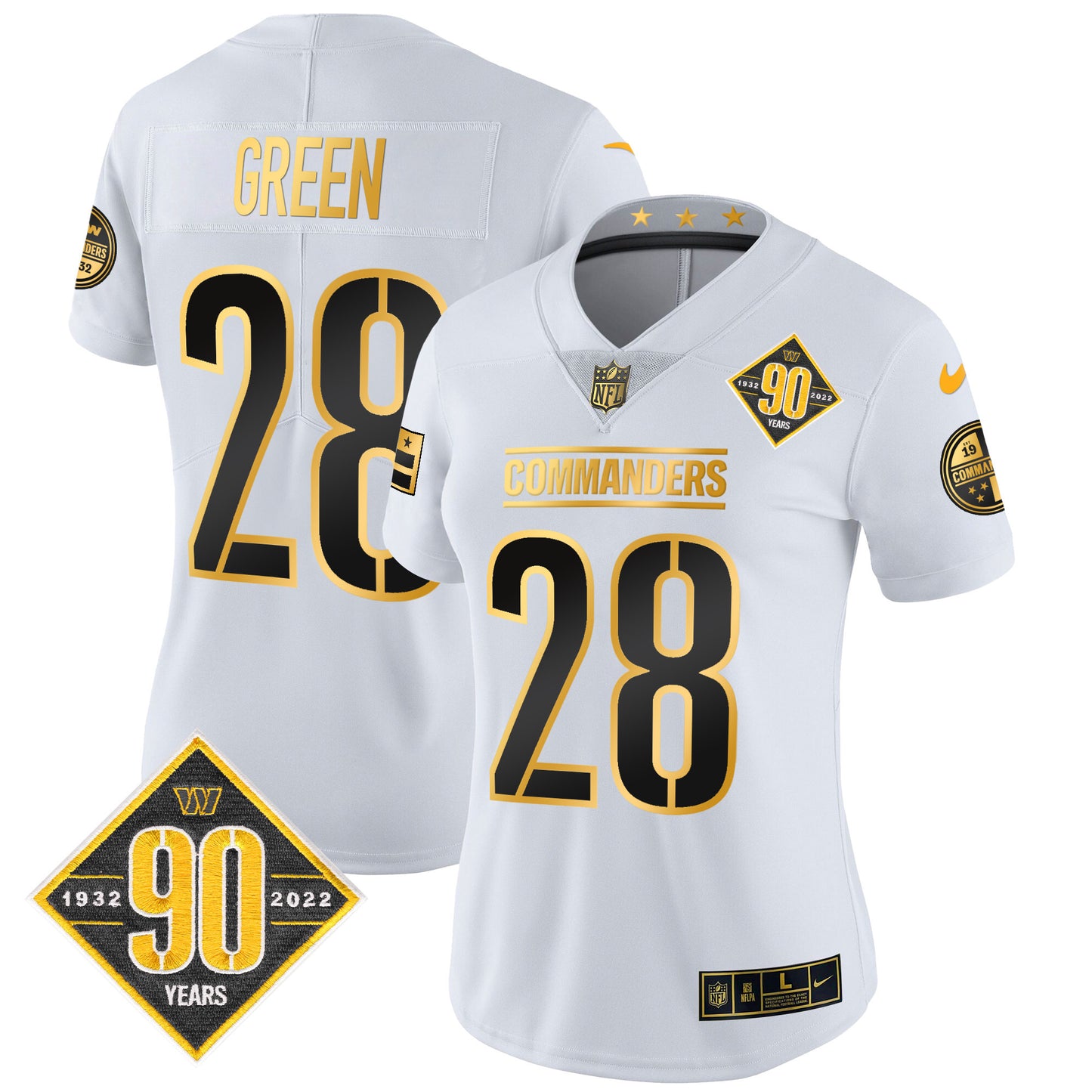 Women's Washington Commanders 90th Anniversary Patch Gold Vapor Limited Jersey - All Stitched