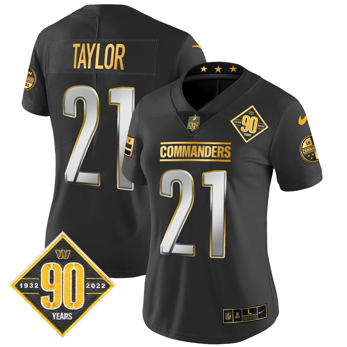 Women's Washington Commanders 90th Anniversary Patch Gold Vapor Limited Jersey - All Stitched