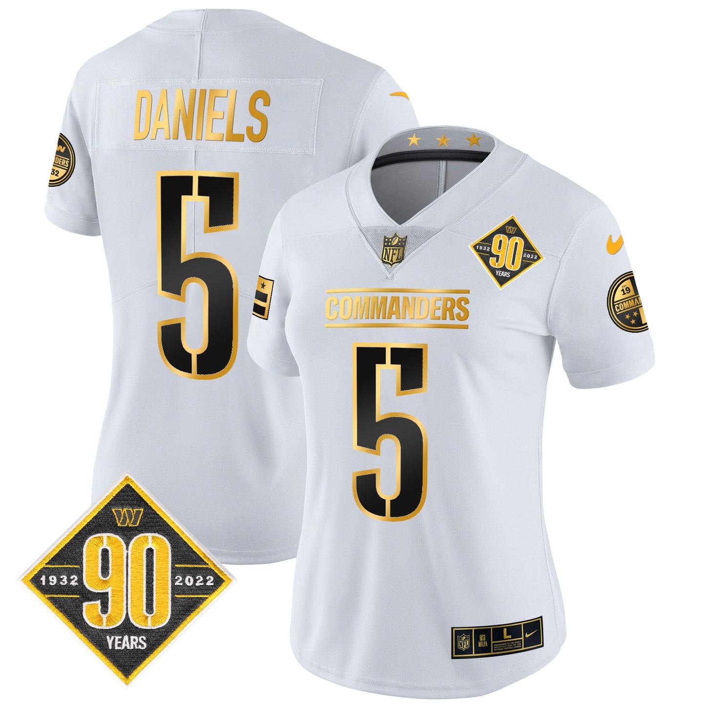 Women's Washington Commanders 90th Anniversary Patch Gold Vapor Limited Jersey - All Stitched