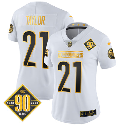 Women's Washington Commanders 90th Anniversary Patch Gold Vapor Limited Jersey - All Stitched