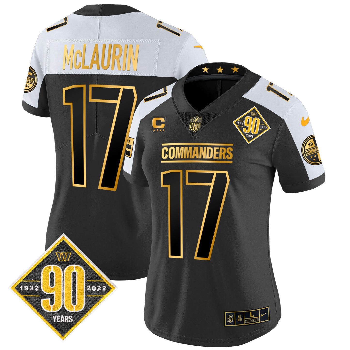 Women's Washington Commanders 90th Anniversary Patch Gold Vapor Limited Jersey - All Stitched