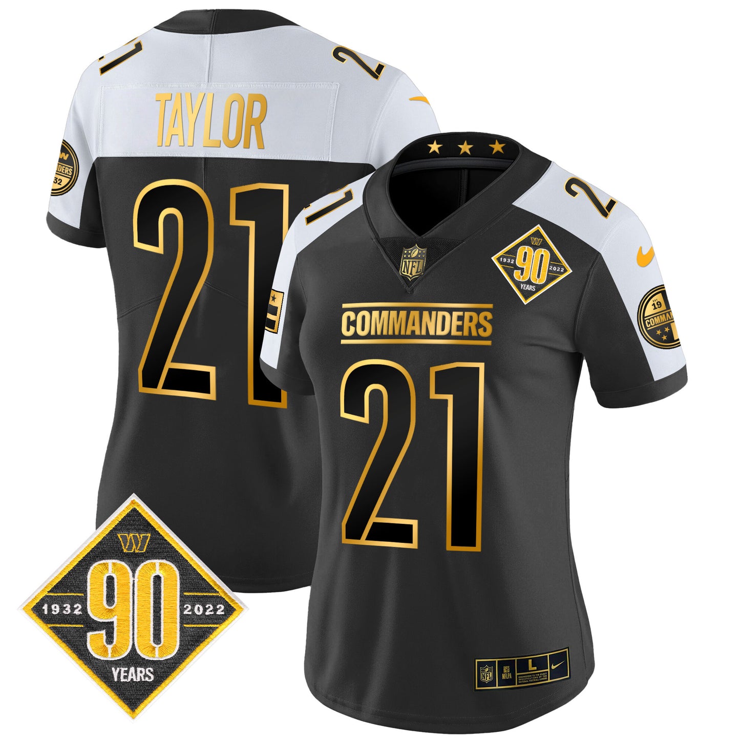 Women's Washington Commanders 90th Anniversary Patch Gold Vapor Limited Jersey - All Stitched