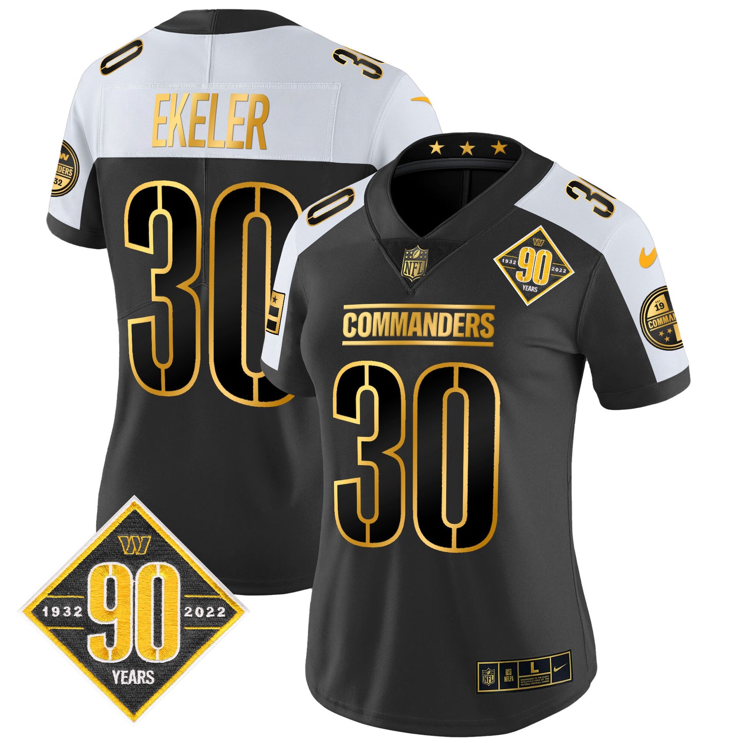 Women's Washington Commanders 90th Anniversary Patch Gold Vapor Limited Jersey - All Stitched