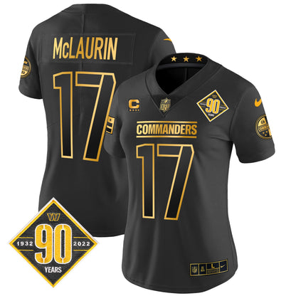 Women's Washington Commanders 90th Anniversary Patch Gold Vapor Limited Jersey - All Stitched