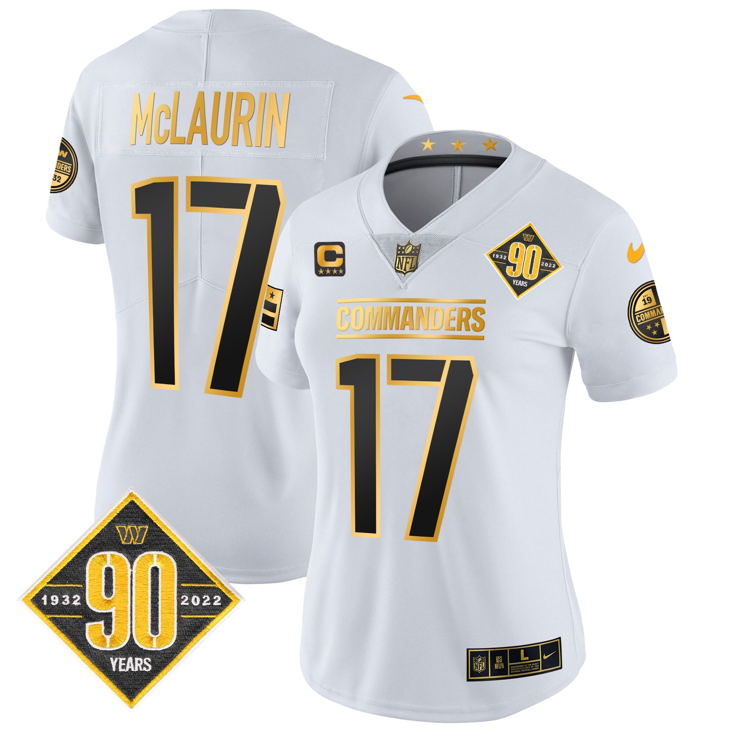 Women's Washington Commanders 90th Anniversary Patch Gold Vapor Limited Jersey - All Stitched