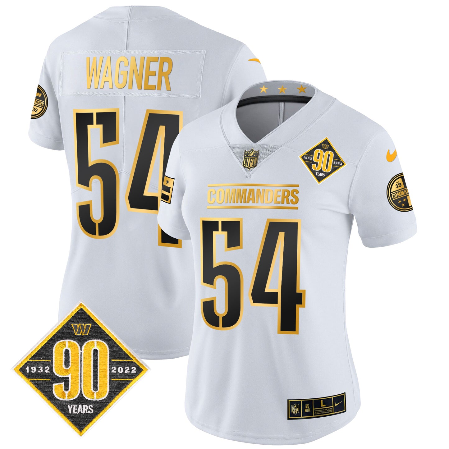 Women's Washington Commanders 90th Anniversary Patch Gold Vapor Limited Jersey - All Stitched