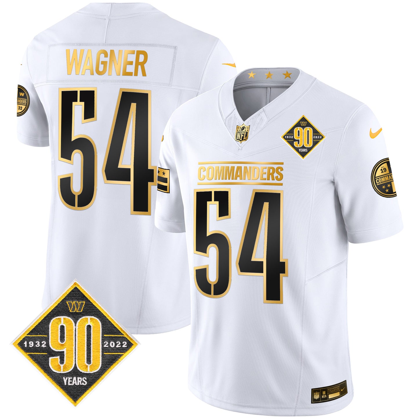 Washington Commanders 90th Anniversary Patch Gold Vapor Limited Jersey - All Stitched