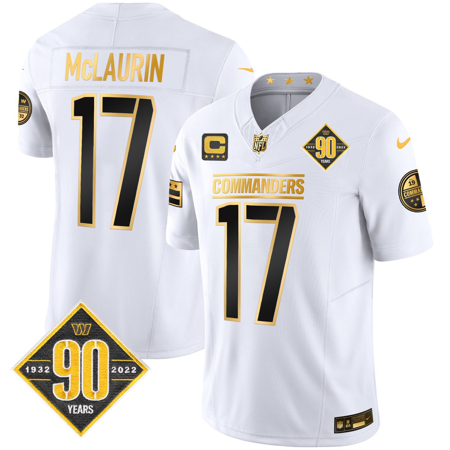 Washington Commanders 90th Anniversary Patch Gold Vapor Limited Jersey - All Stitched