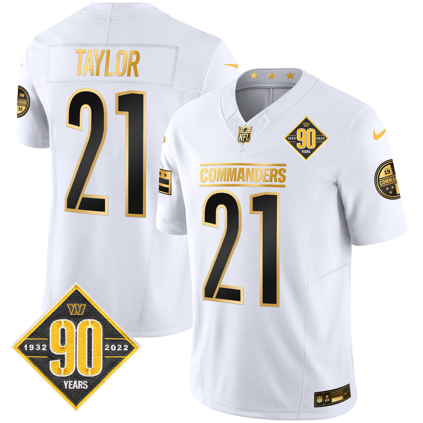 Washington Commanders 90th Anniversary Patch Gold Vapor Limited Jersey - All Stitched