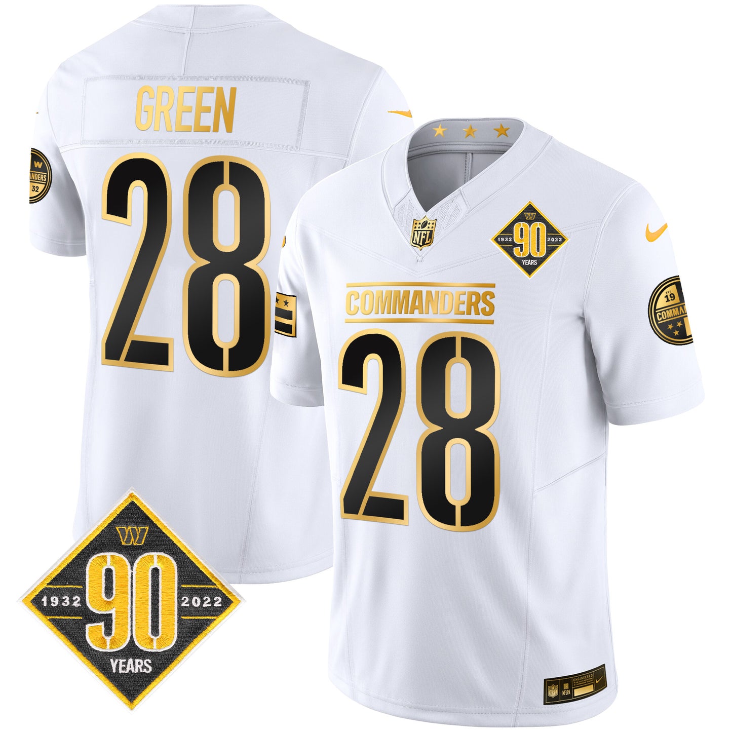 Washington Commanders 90th Anniversary Patch Gold Vapor Limited Jersey - All Stitched