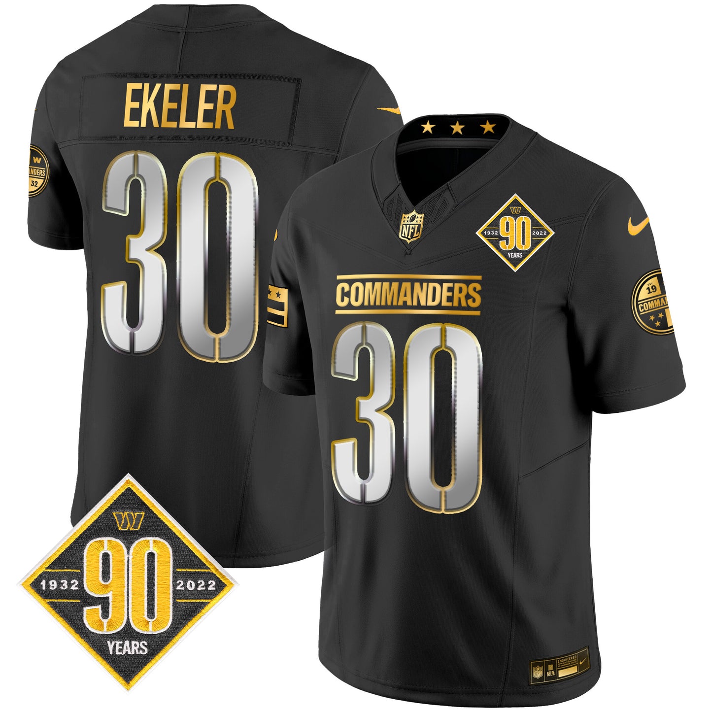 Washington Commanders 90th Anniversary Patch Gold Vapor Limited Jersey - All Stitched