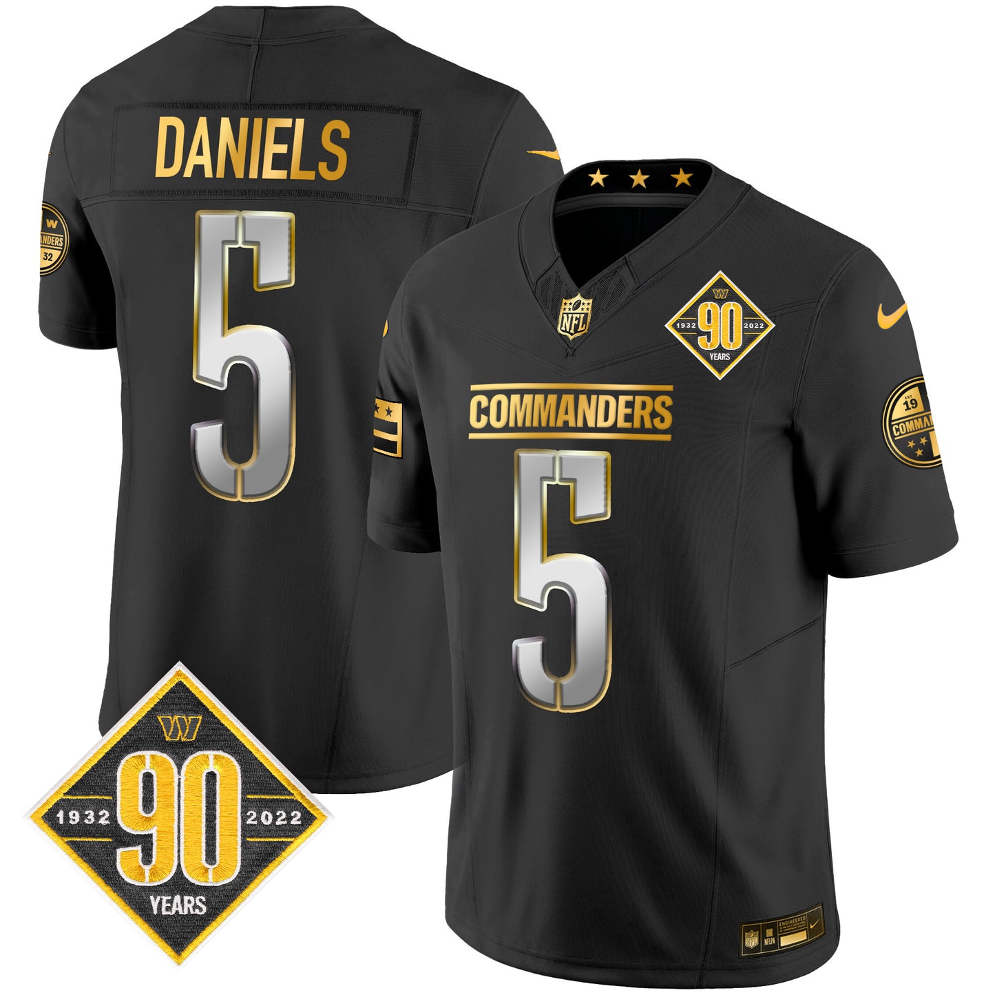 Washington Commanders 90th Anniversary Patch Gold Vapor Limited Jersey - All Stitched