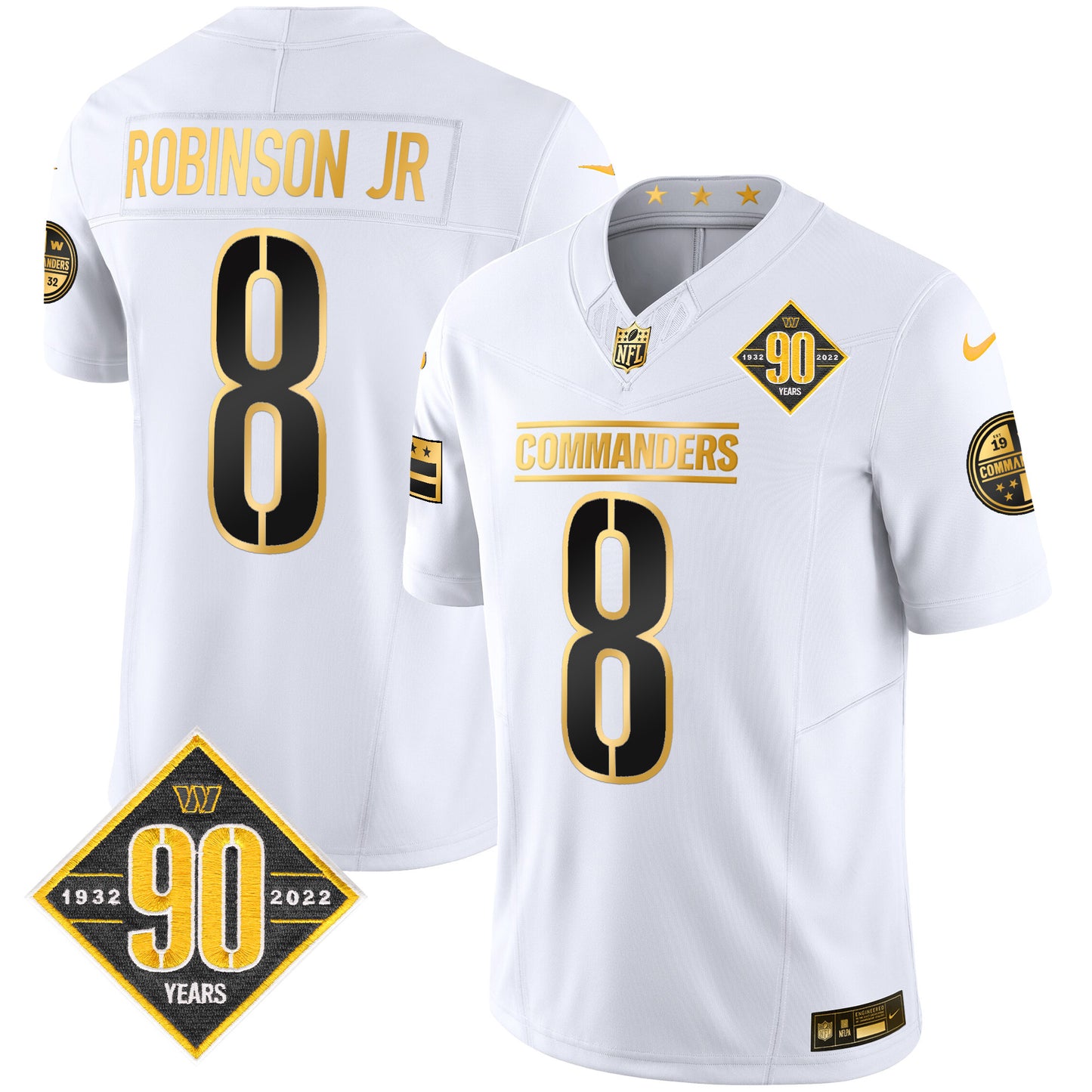 Washington Commanders 90th Anniversary Patch Gold Vapor Limited Jersey - All Stitched