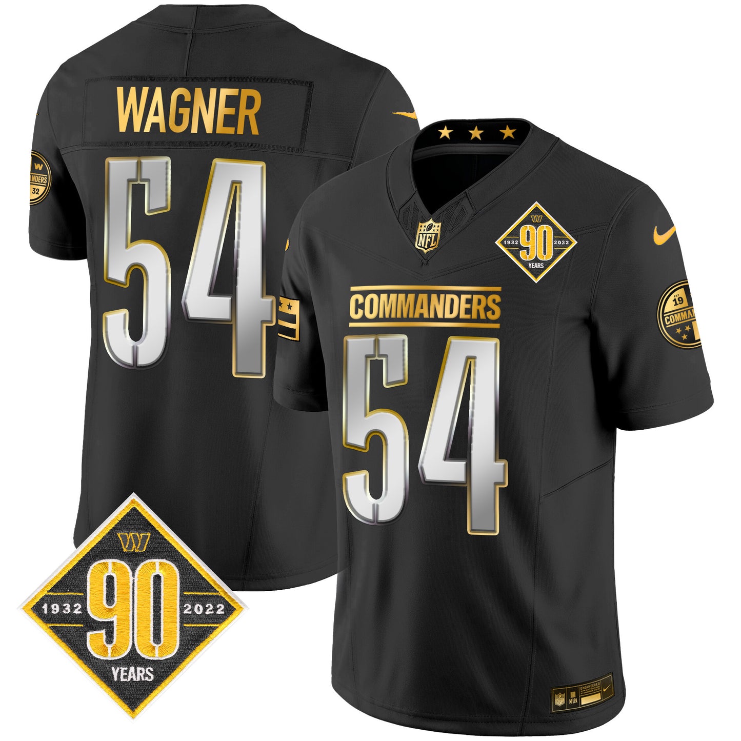 Washington Commanders 90th Anniversary Patch Gold Vapor Limited Jersey - All Stitched