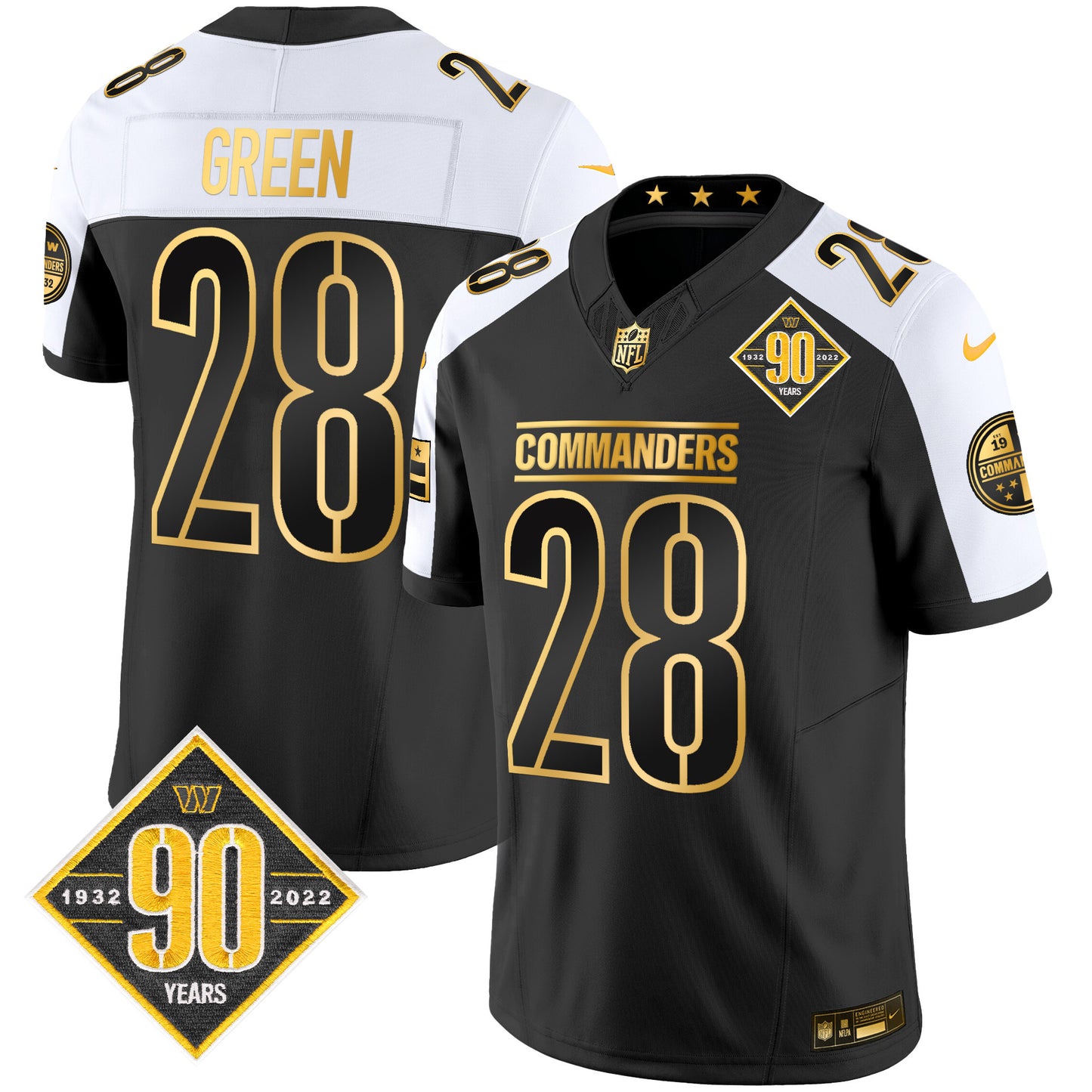 Washington Commanders 90th Anniversary Patch Gold Vapor Limited Jersey - All Stitched