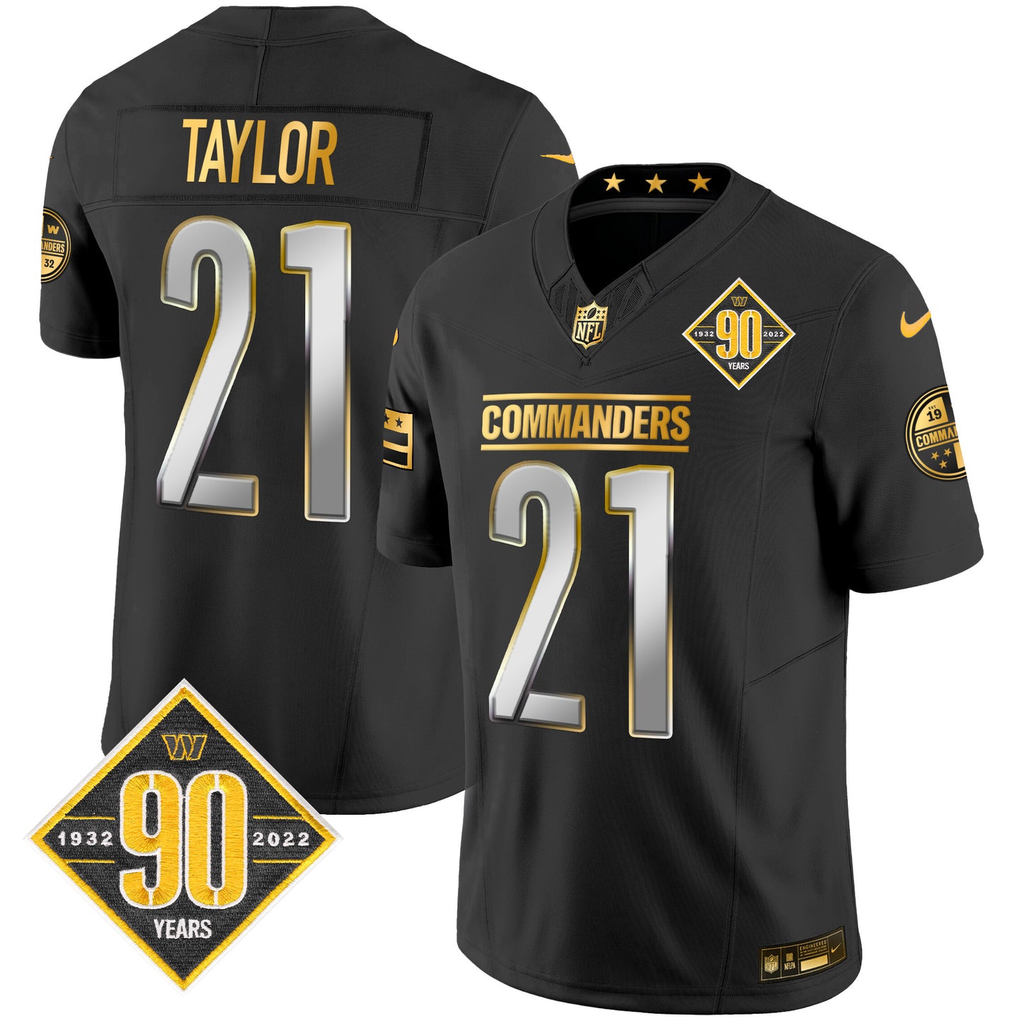 Washington Commanders 90th Anniversary Patch Gold Vapor Limited Jersey - All Stitched