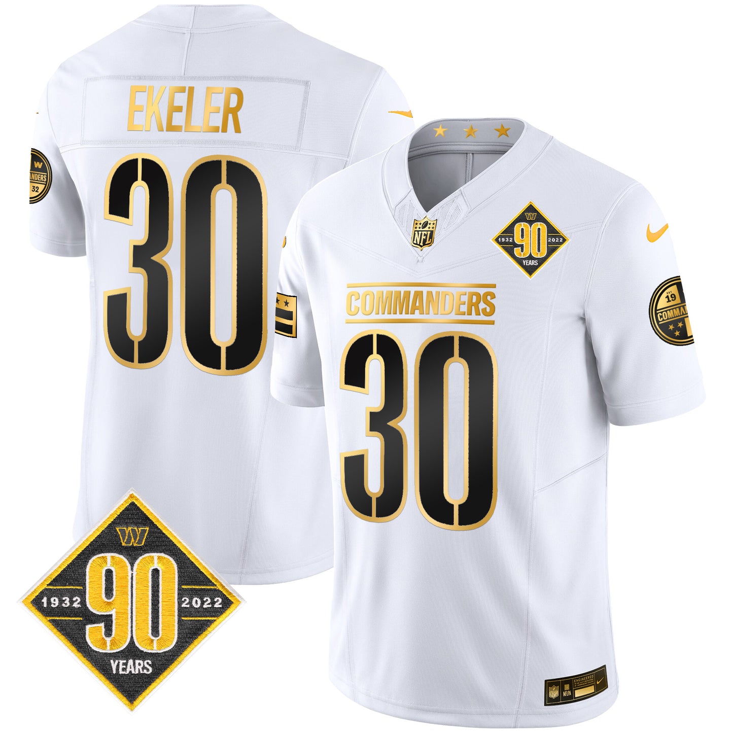 Washington Commanders 90th Anniversary Patch Gold Vapor Limited Jersey - All Stitched