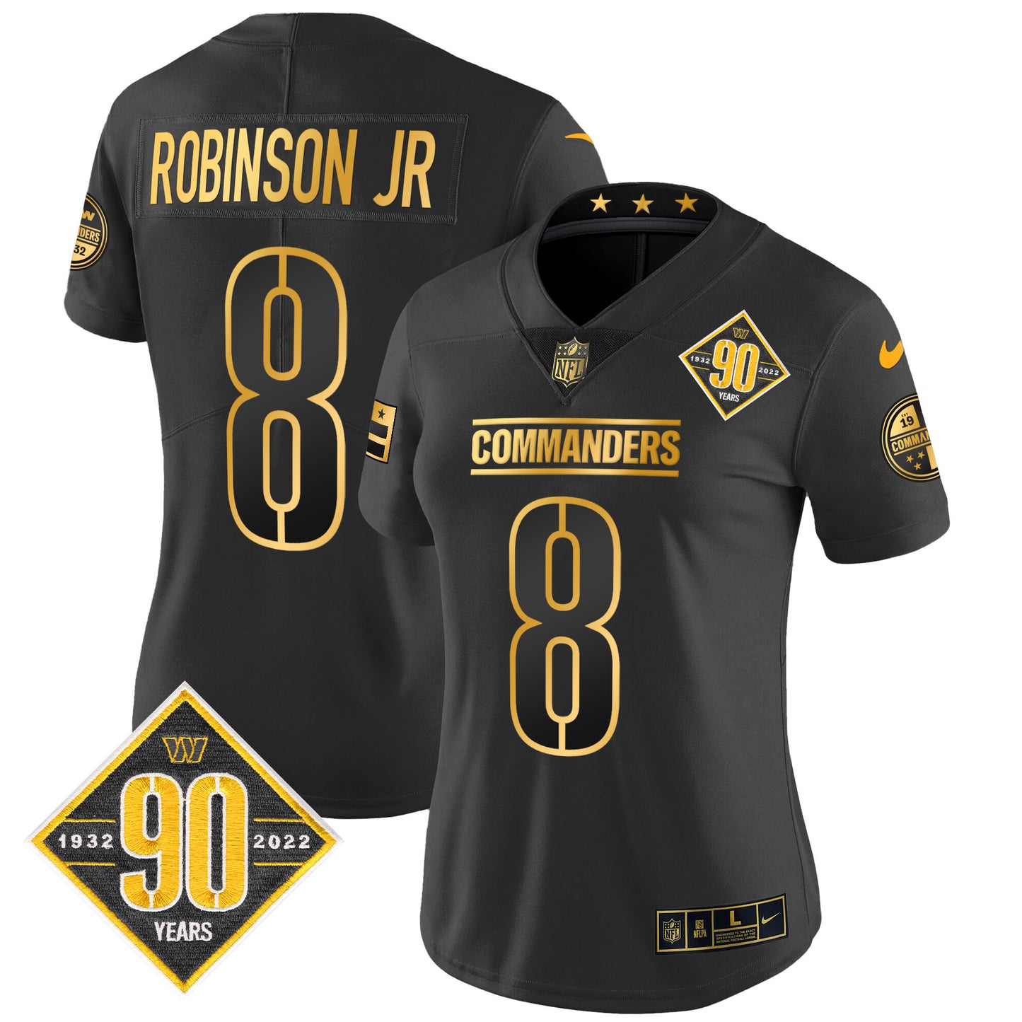 Women's Washington Commanders 90th Anniversary Patch Gold Vapor Limited Jersey - All Stitched