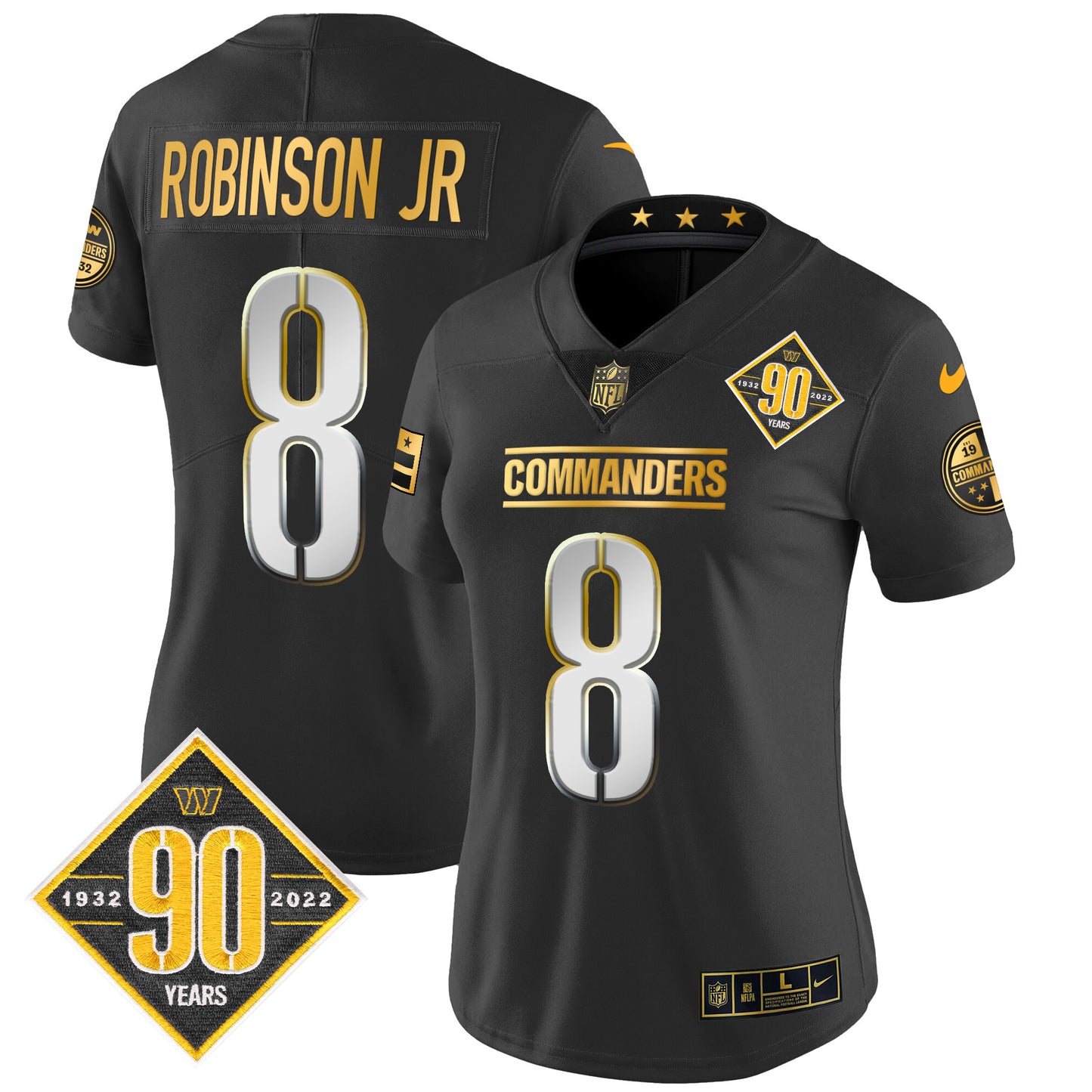 Women's Washington Commanders 90th Anniversary Patch Gold Vapor Limited Jersey - All Stitched