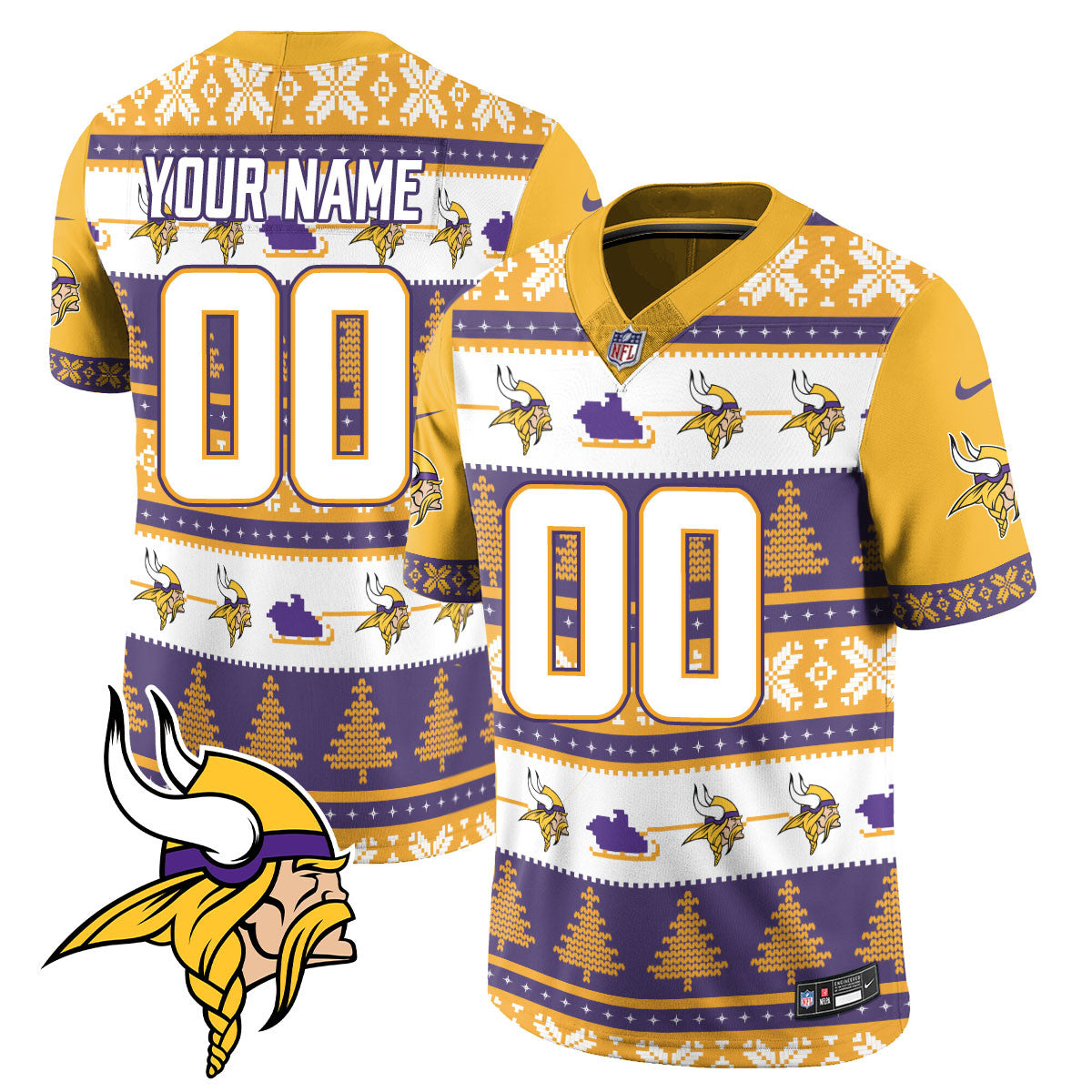 Custom Vikings 2024 Christmas Vapor Limited Jersey N1